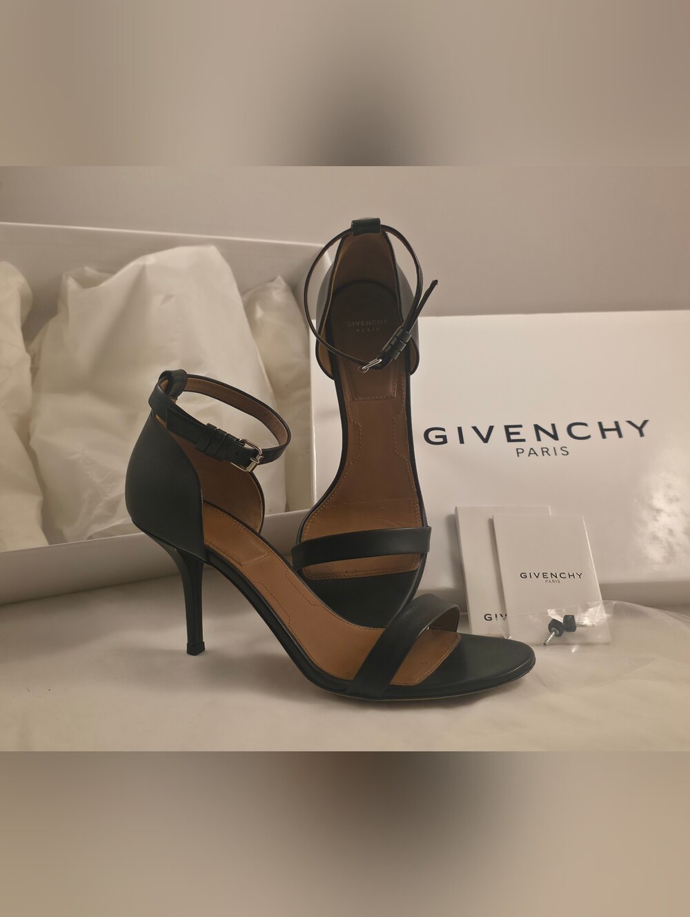 Givenchy Black Leather Ankle-Strap Stiletto Sandals Size 38